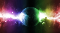 Outer space planets rainbows