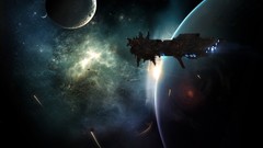 Outer space planets spaceships