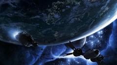 Outer space planets spaceships