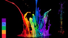 Paint liquid black background splashes multicolor adobe Photo 