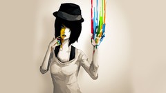 Paint woman abstract paintings hats colors open mouth artwork