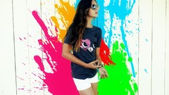Paint woman sunglasses brunettes paint splatter