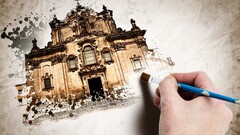 painting Church paintbrushes paint splatter canvas digital art