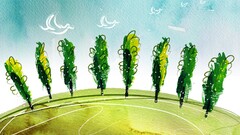 painting Trees artwork nature Green blue abstract