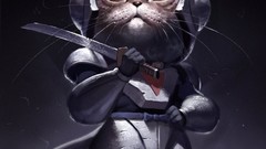 Paintings artistic cats samurai