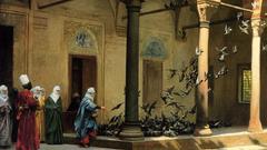 Paintings Birds Pigeons Pillars