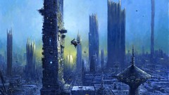 Paintings buildings science fiction cityscapes artwork 