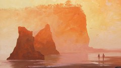 Paintings cliffs rocks Beaches sunlight