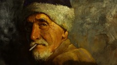 Paintings hats old man beard Cigarettes artwork portraits