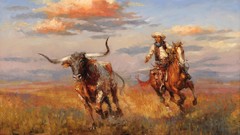 Paintings Horses Bull Bringing