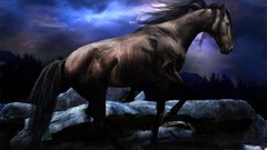 Paintings Horses streams nighttime