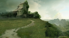 Paintings houses cliffs