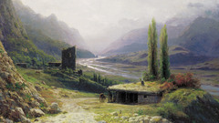 Paintings Mountains paths hut