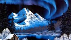 Paintings Mountains snow aurora