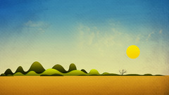 Paintings Mountains sun fields