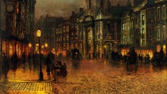 Paintings streets street lights cityscapes John Atkinson 