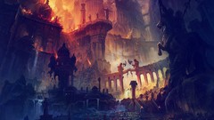 Paintings temple Warriors cities artwork fantasy art Fan Ming