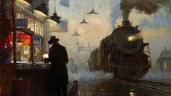 Paintings trains train stations