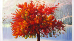 Paintings Trees autumn lakes