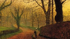 Paintings Trees autumn roads