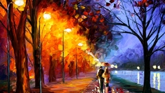 Paintings Trees lights rain