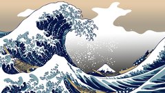 Paintings waves Japanese Boats