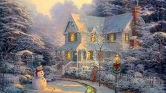 Paintings winter houses Christmas