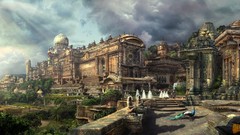 Palace fountain statues Castles Peacocks artwork