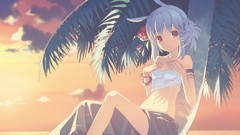 Palm trees anime girls