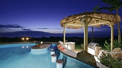 Palm trees swimming pools