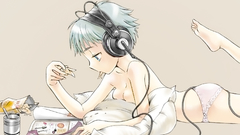 Panties topless headphones girl