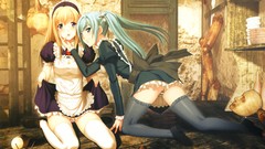 Pants blush anime girls maids green hair underwear scans