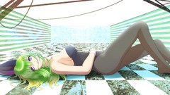 Pantyhose green hair purple eyes