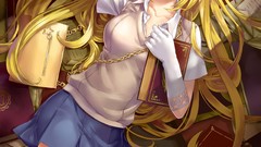 Paper Books gloves shirts handbag blondes skirts long hair 