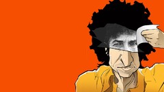 Paper caricature musicians orange background bob dylan