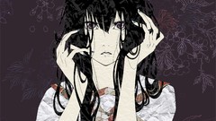 Patterns abstract long hair anime girls black hair artwork