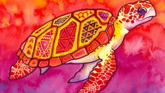 Patterns abstract watercolor paintings multicolor turtles sea 