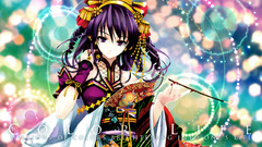 Patterns dress anime girls purple hair purple eyes