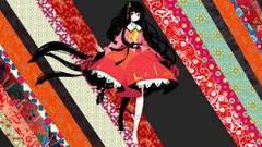 Patterns red eyes skirts long hair barefoot anime girls 