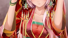 Patterns Ribbons earrings pink hair long hair anime girls blue 