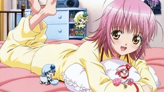 Peach pajamas pink hair anime girls yellow eyes hinamori amu 