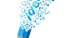 Pencils white background pens English alphabet