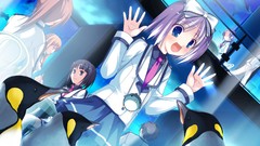 Penguins bows anime girls blue eyes school uniforms pantyhose 