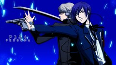 Persona series Anime gun blue hair blue background