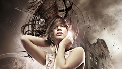 Photo manipulation Women brunette architecture building artwork