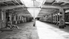 Photograph grayscale Urban exploration trains