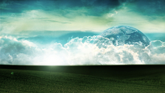 Photomanipulation grass clouds sun