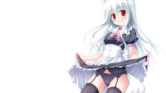 Photoshop Anime white hair red eyes stockings long hair maids 