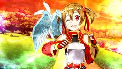 Photoshop armor red eyes gloves anime girls twintails sword art 