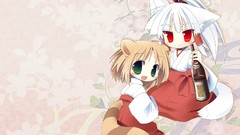 Photoshop brown collar Chibi white hair drinks red eyes anime 